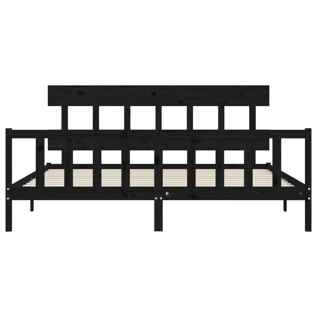 Letto matrimoniale | Letto per adulti | Giroletto con Testiera Nero 200x200 cm in Legno Massello - Image 6