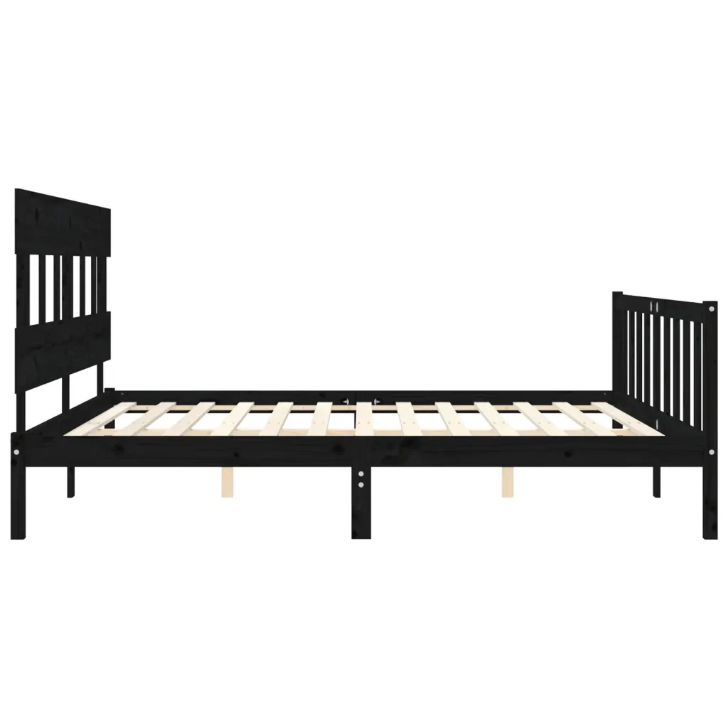 Letto matrimoniale | Letto per adulti | Giroletto con Testiera Nero 200x200 cm in Legno Massello - Image 7