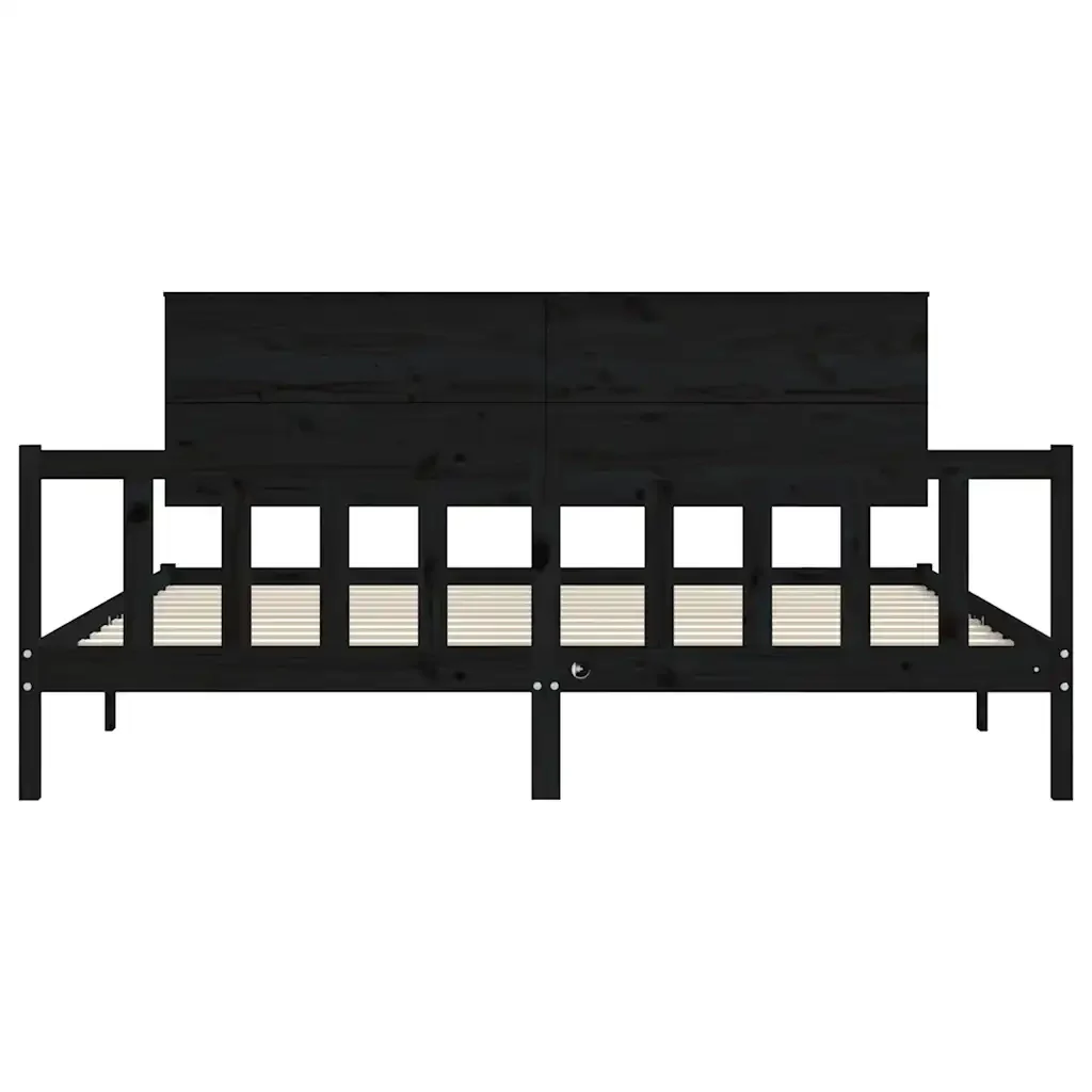 Letto matrimoniale | Letto per adulti | Giroletto con Testiera Nero 200x200 cm in Legno Massello - Image 6