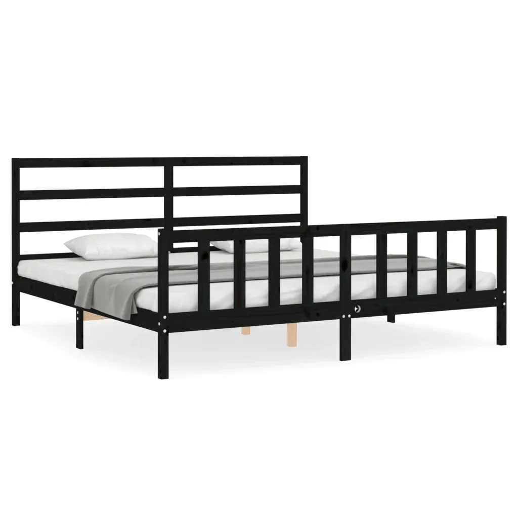 Letto matrimoniale | Letto per adulti | Giroletto con Testiera Nero 200x200 cm in Legno Massello