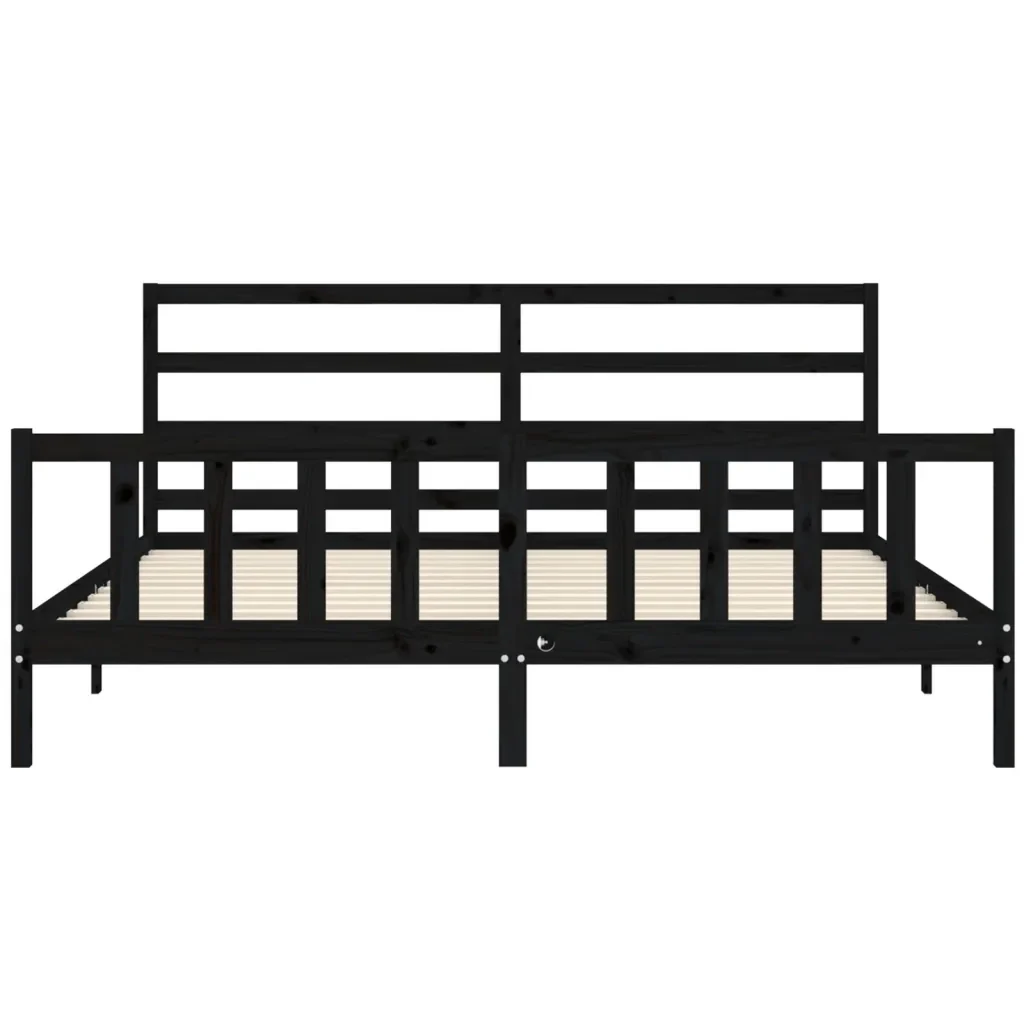 Letto matrimoniale | Letto per adulti | Giroletto con Testiera Nero 200x200 cm in Legno Massello - Image 6
