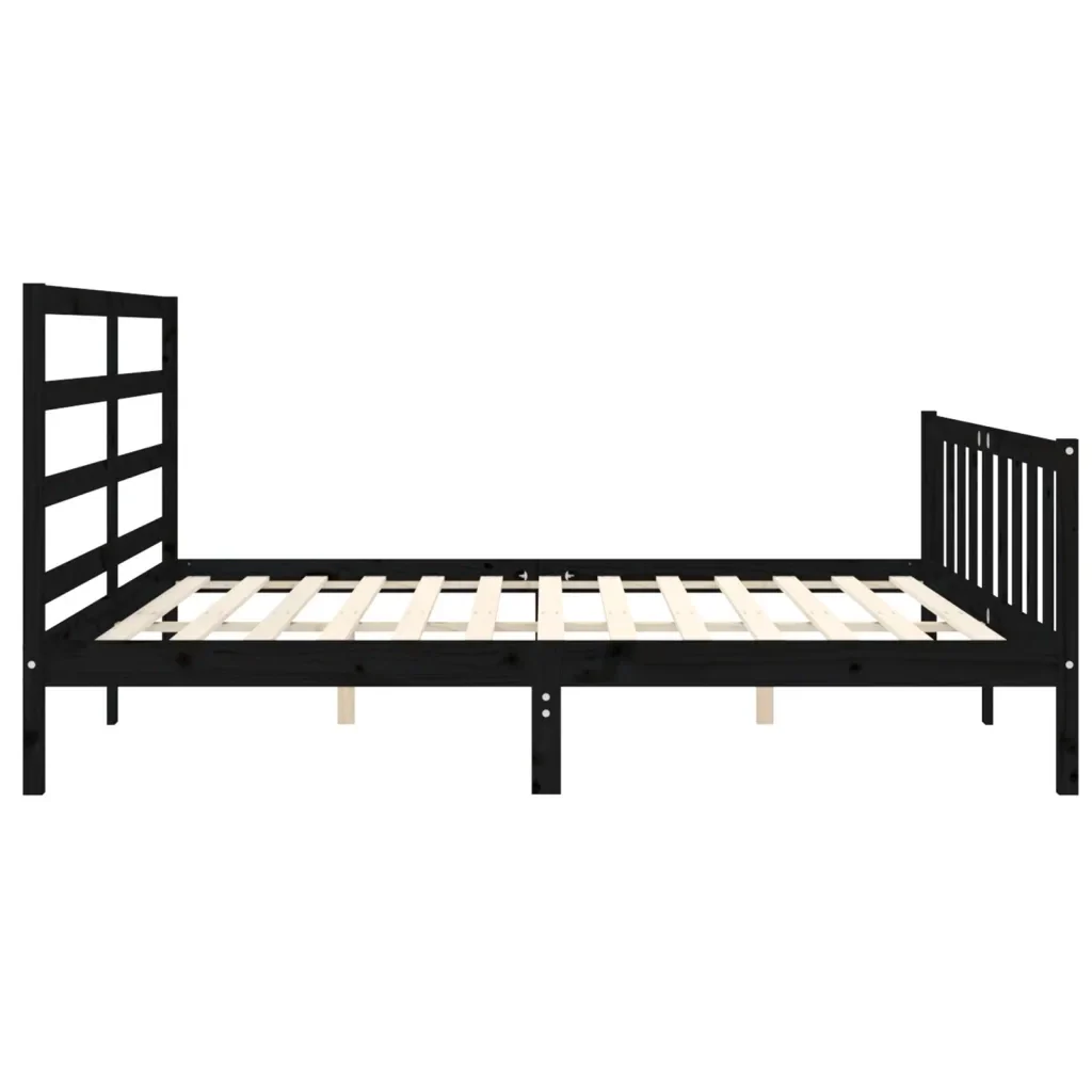 Letto matrimoniale | Letto per adulti | Giroletto con Testiera Nero 200x200 cm in Legno Massello - Image 7