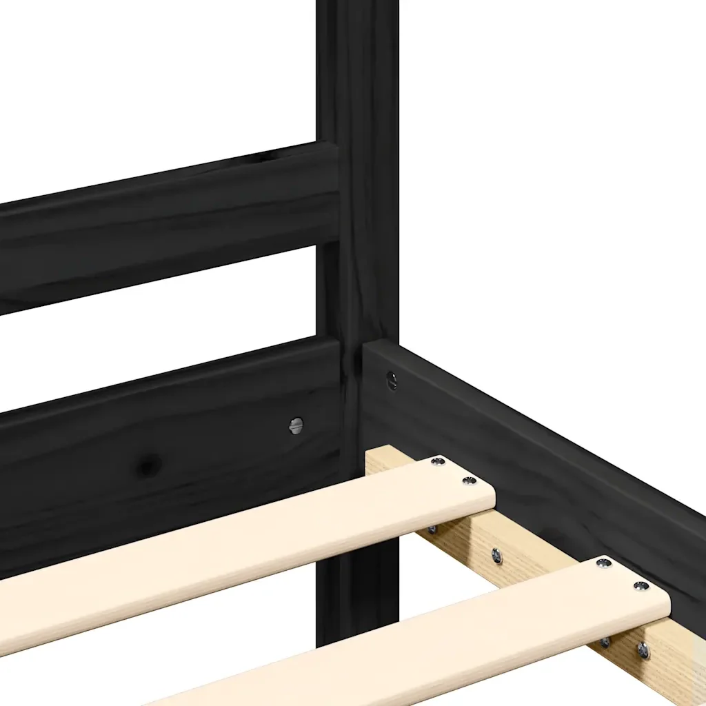 Letto matrimoniale | Letto per adulti | Giroletto con Testiera Nero 200x200 cm in Legno Massello - Image 10
