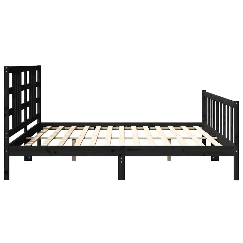 Letto matrimoniale | Letto per adulti | Giroletto con Testiera Nero 200x200 cm in Legno Massello - Image 7