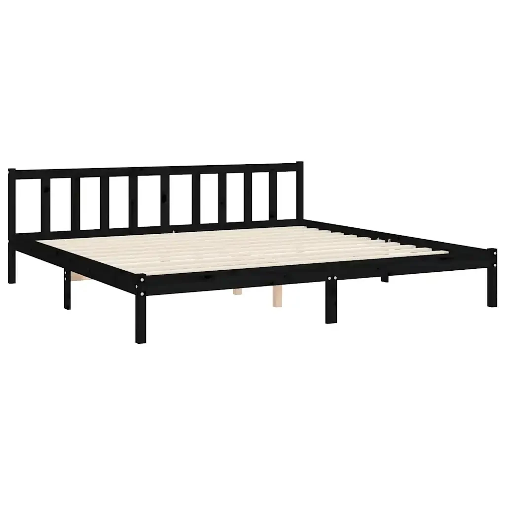 Letto matrimoniale | Letto per adulti | Giroletto con Testiera Nero 200x200 cm in Legno Massello - Image 9