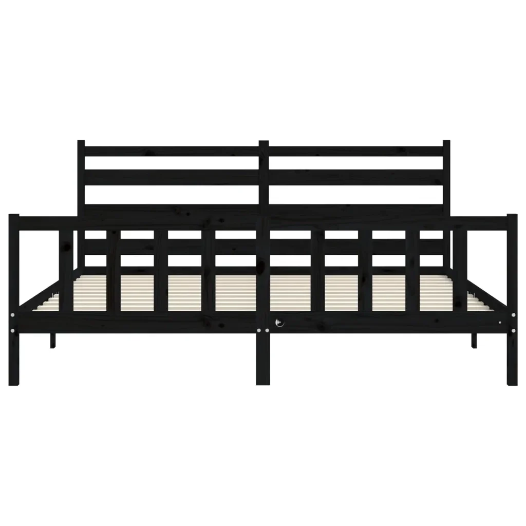 Letto matrimoniale | Letto per adulti | Giroletto con Testiera Nero 200x200 cm in Legno Massello - Image 6
