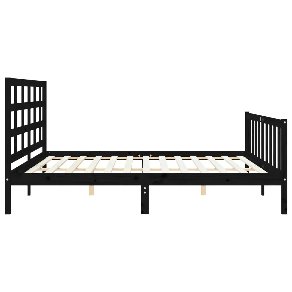 Letto matrimoniale | Letto per adulti | Giroletto con Testiera Nero 200x200 cm in Legno Massello - Image 7
