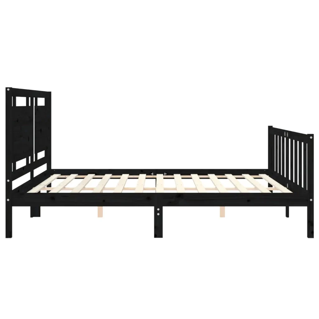 Letto matrimoniale | Letto per adulti | Giroletto con Testiera Nero 200x200 cm in Legno Massello - Image 7