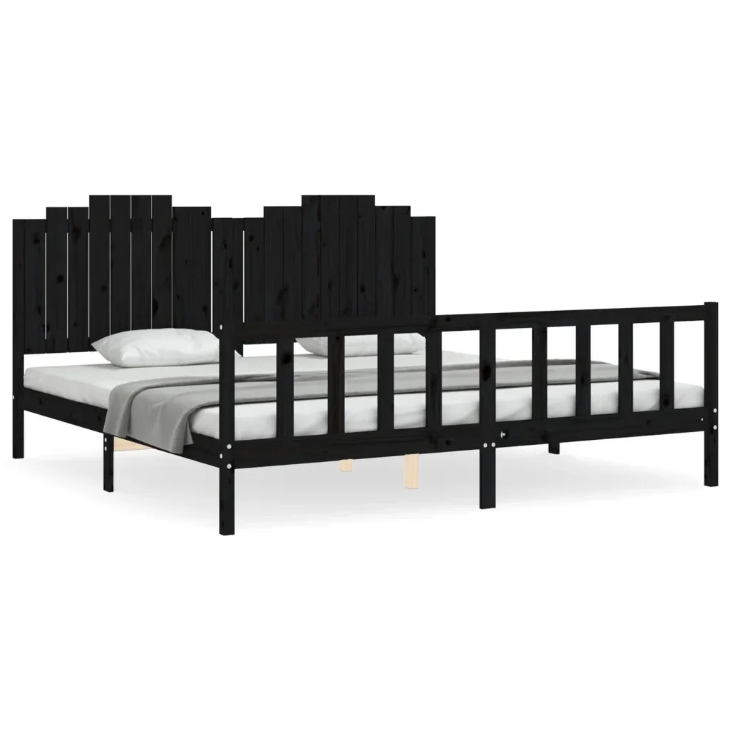 Letto matrimoniale | Letto per adulti | Giroletto con Testiera Nero 200x200 cm in Legno Massello