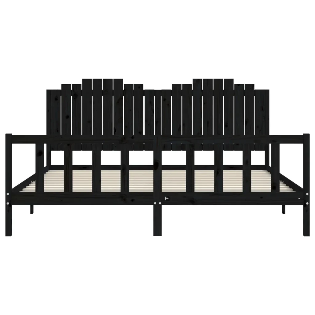 Letto matrimoniale | Letto per adulti | Giroletto con Testiera Nero 200x200 cm in Legno Massello - Image 6