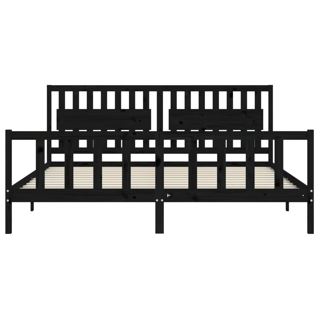 Letto matrimoniale | Letto per adulti | Giroletto con Testiera Nero 200x200 cm in Legno Massello - Image 6