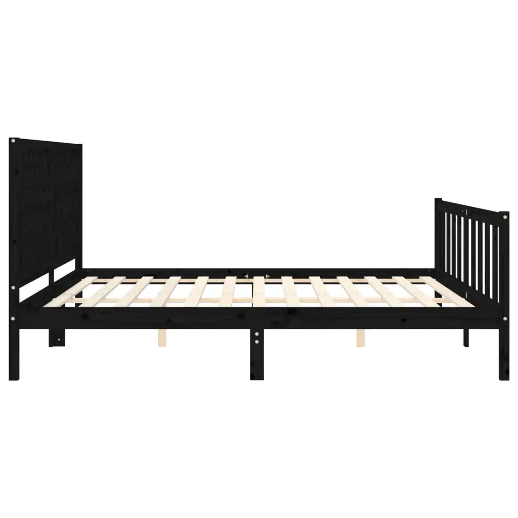 Letto matrimoniale | Letto per adulti | Giroletto con Testiera Nero 200x200 cm in Legno Massello - Image 7