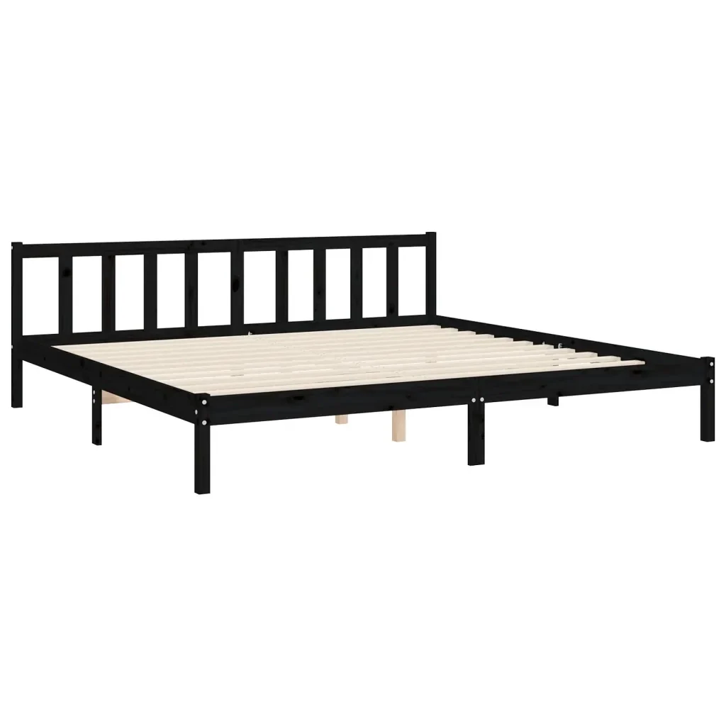 Letto matrimoniale | Letto per adulti | Giroletto con Testiera Nero 200x200 cm in Legno Massello - Image 9
