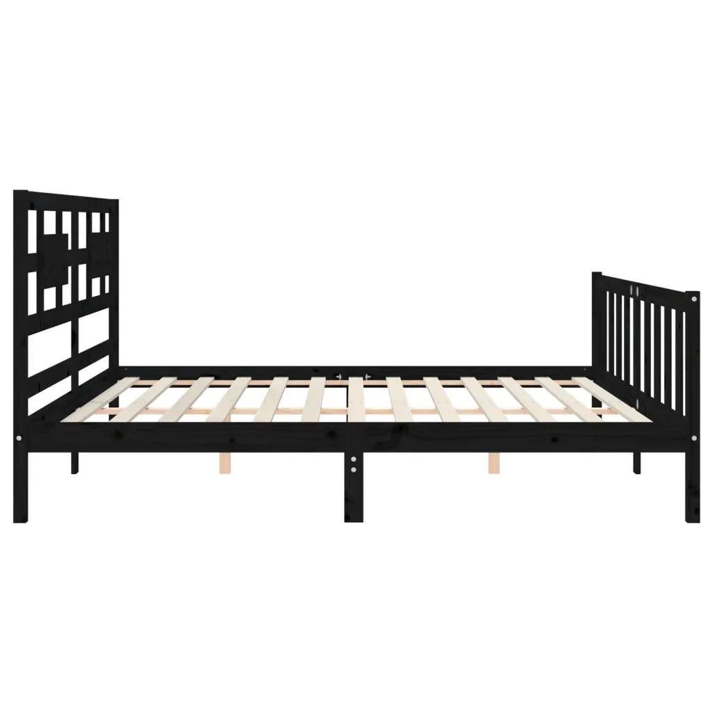 Letto matrimoniale | Letto per adulti | Giroletto con Testiera Nero 200x200 cm in Legno Massello - Image 7