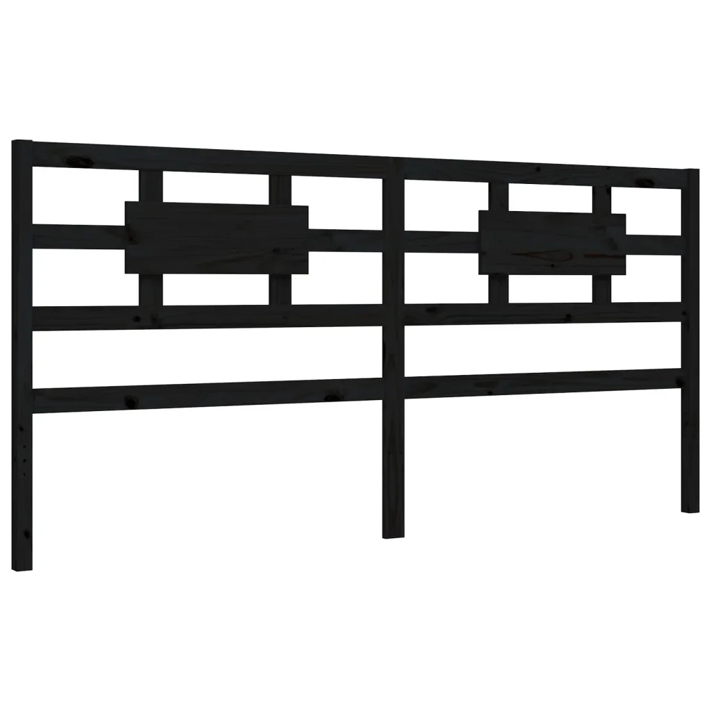 Letto matrimoniale | Letto per adulti | Giroletto con Testiera Nero 200x200 cm in Legno Massello - Image 8