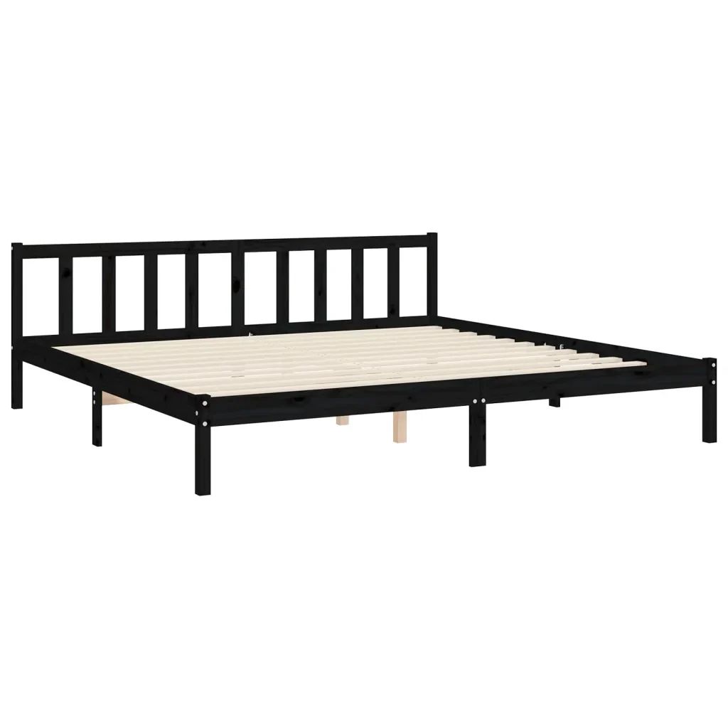 Letto matrimoniale | Letto per adulti | Giroletto con Testiera Nero 200x200 cm in Legno Massello - Image 9