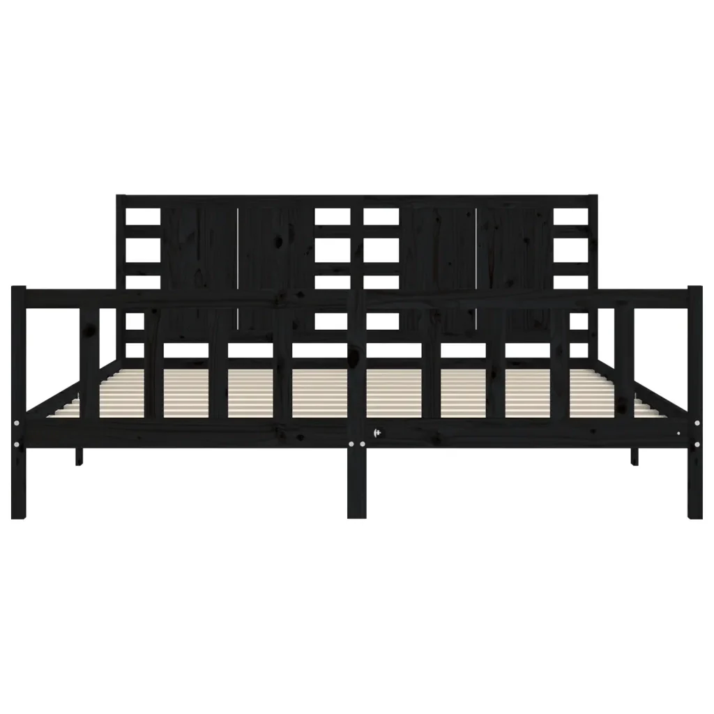 Letto matrimoniale | Letto per adulti | Giroletto con Testiera Nero 200x200 cm in Legno Massello - Image 6