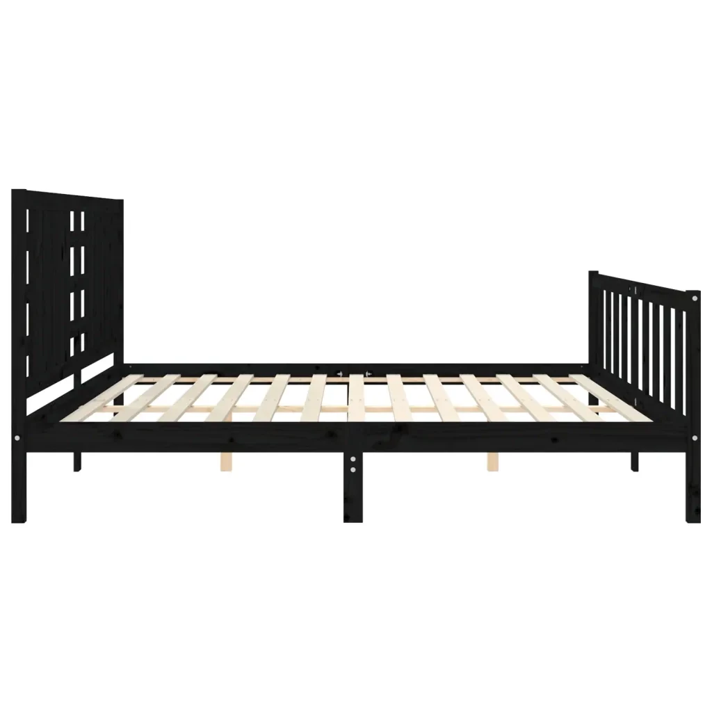 Letto matrimoniale | Letto per adulti | Giroletto con Testiera Nero 200x200 cm in Legno Massello - Image 7