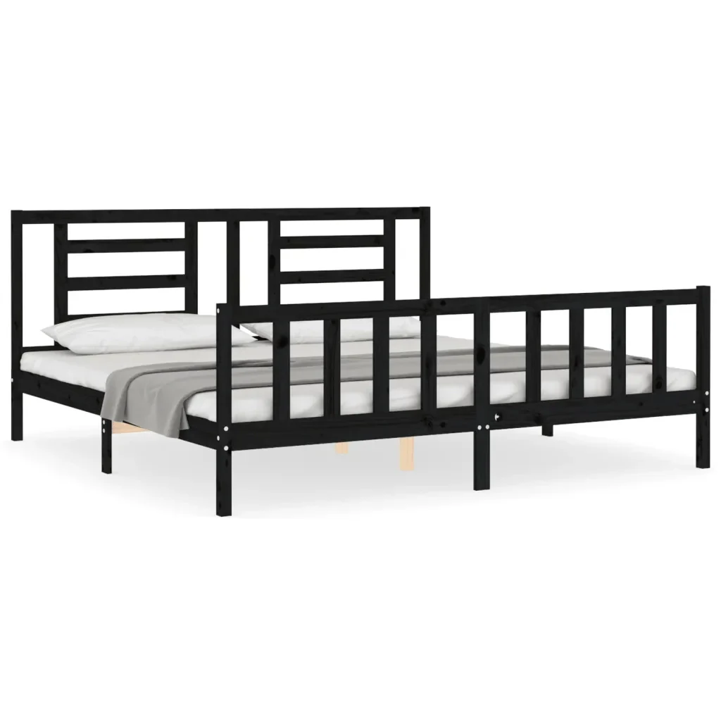 Letto matrimoniale | Letto per adulti | Giroletto con Testiera Nero 200x200 cm in Legno Massello