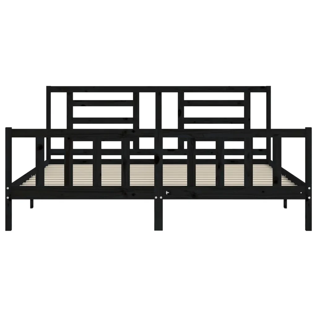 Letto matrimoniale | Letto per adulti | Giroletto con Testiera Nero 200x200 cm in Legno Massello - Image 6
