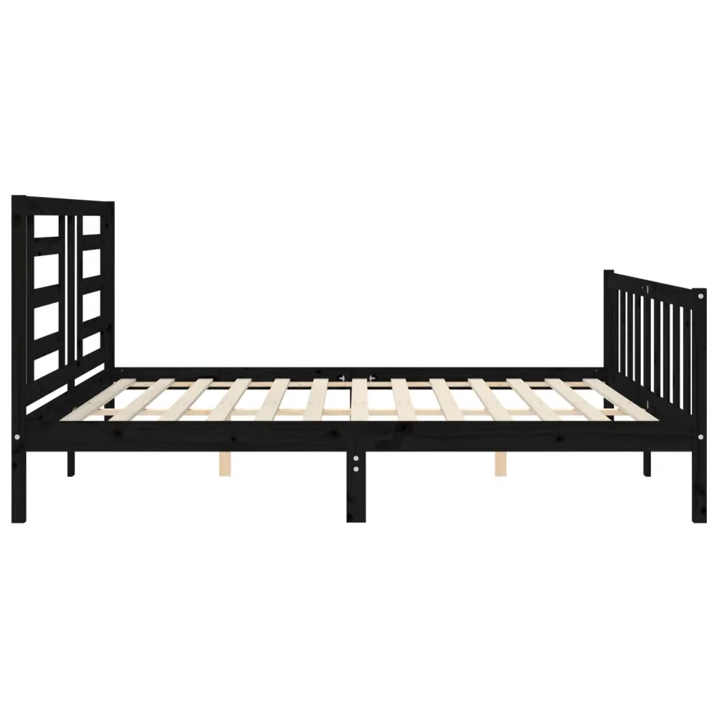 Letto matrimoniale | Letto per adulti | Giroletto con Testiera Nero 200x200 cm in Legno Massello - Image 7