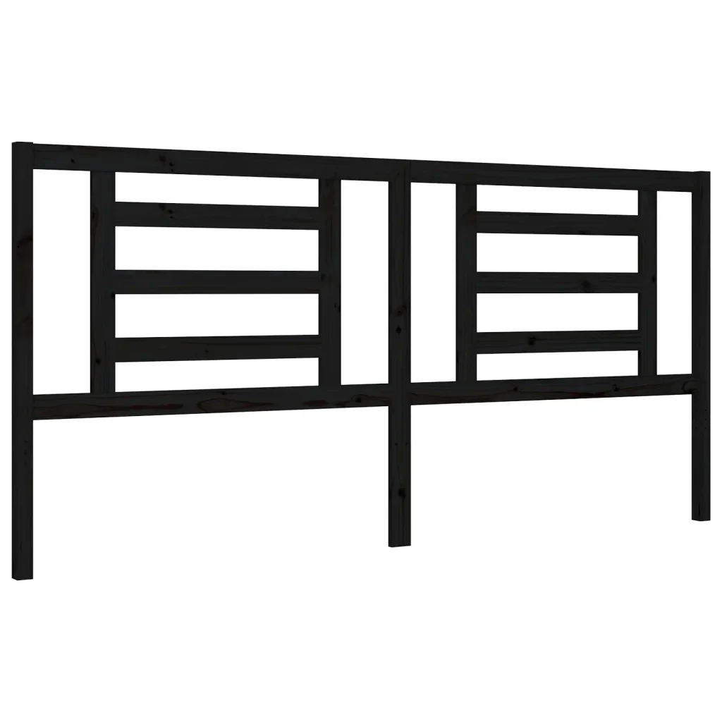 Letto matrimoniale | Letto per adulti | Giroletto con Testiera Nero 200x200 cm in Legno Massello - Image 8