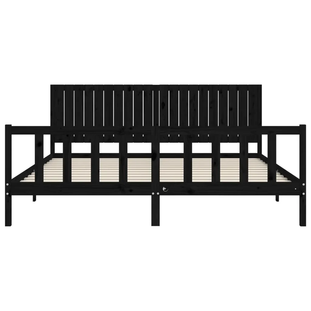 Letto matrimoniale | Letto per adulti | Giroletto con Testiera Nero 200x200 cm in Legno Massello - Image 6