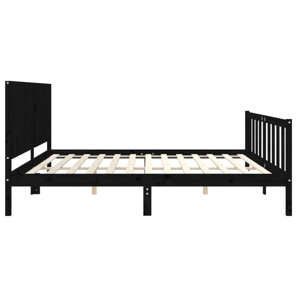 Letto matrimoniale | Letto per adulti | Giroletto con Testiera Nero 200x200 cm in Legno Massello - Image 7