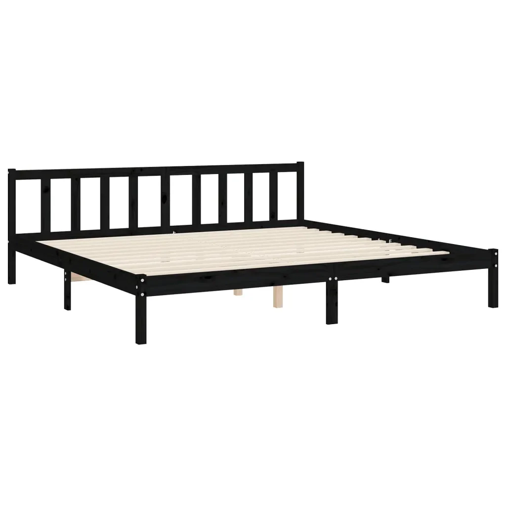 Letto matrimoniale | Letto per adulti | Giroletto con Testiera Nero 200x200 cm in Legno Massello - Image 9