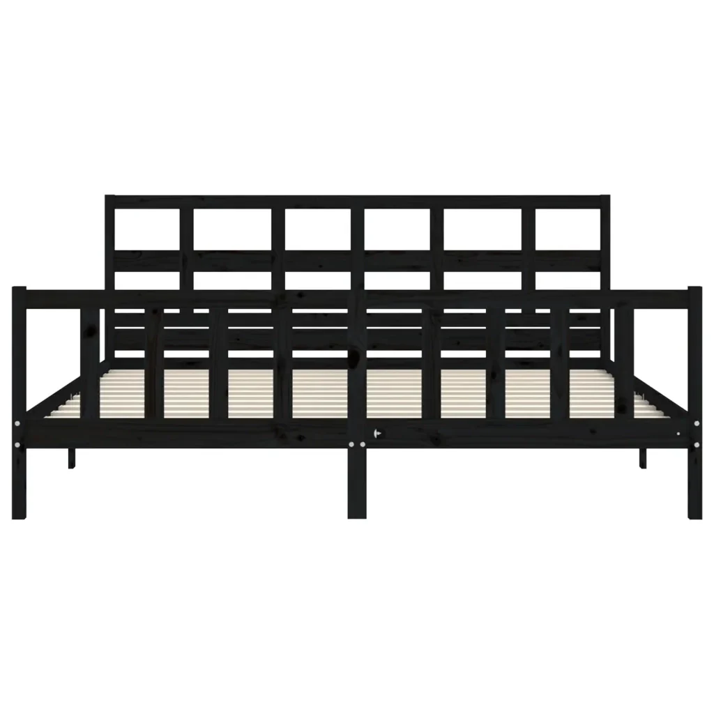 Letto matrimoniale | Letto per adulti | Giroletto con Testiera Nero 200x200 cm in Legno Massello - Image 6