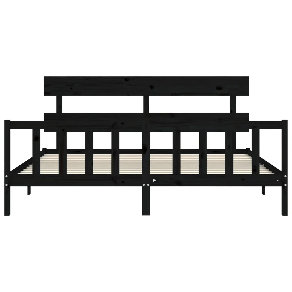 Letto matrimoniale | Letto per adulti | Giroletto con Testiera Nero 200x200 cm in Legno Massello - Image 6