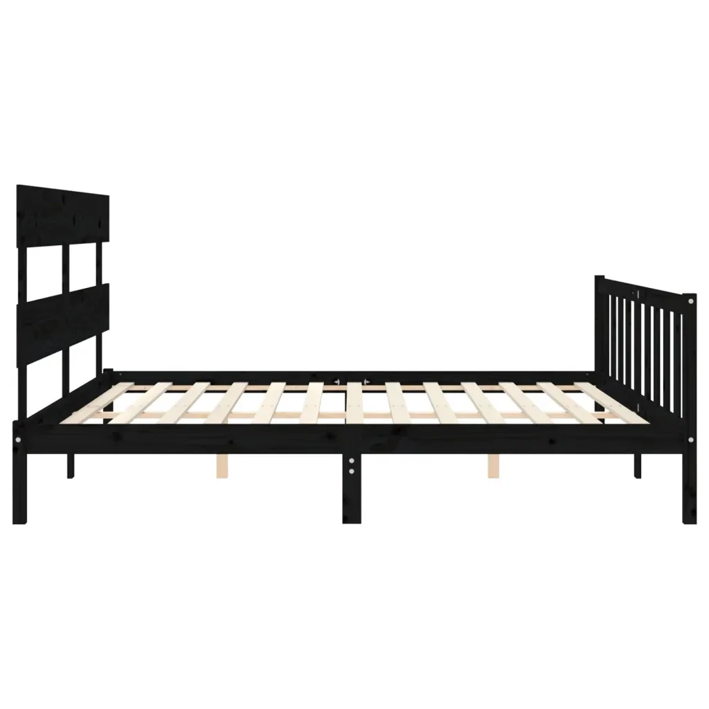 Letto matrimoniale | Letto per adulti | Giroletto con Testiera Nero 200x200 cm in Legno Massello - Image 7