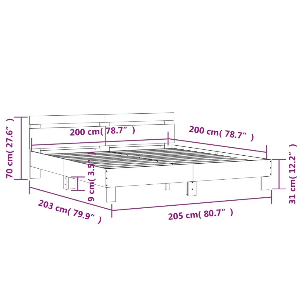 Letto matrimoniale | Letto per adulti | Giroletto con Testiera Nero 200x200 cm in Legno Multistrato - Image 10