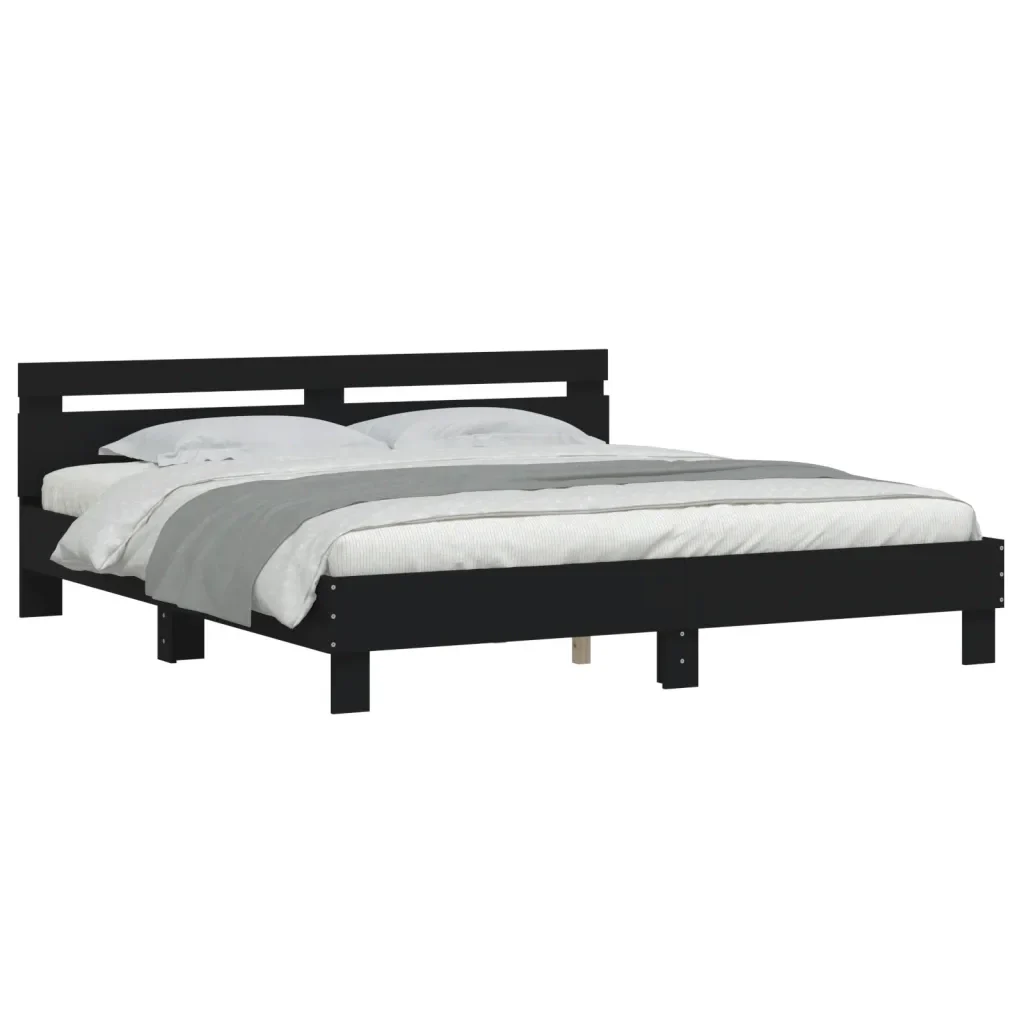 Letto matrimoniale | Letto per adulti | Giroletto con Testiera Nero 200x200 cm in Legno Multistrato - Image 3