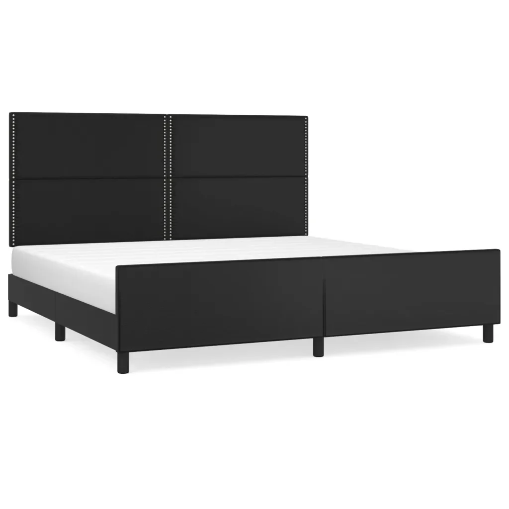 Letto matrimoniale | Letto per adulti | Giroletto con Testiera Nero 200x200 cm in Similpelle