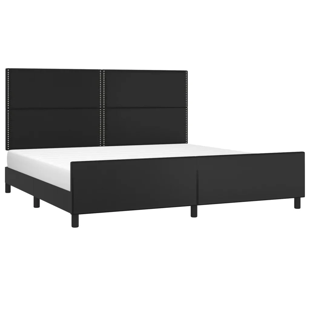 Letto matrimoniale | Letto per adulti | Giroletto con Testiera Nero 200x200 cm in Similpelle - Image 3