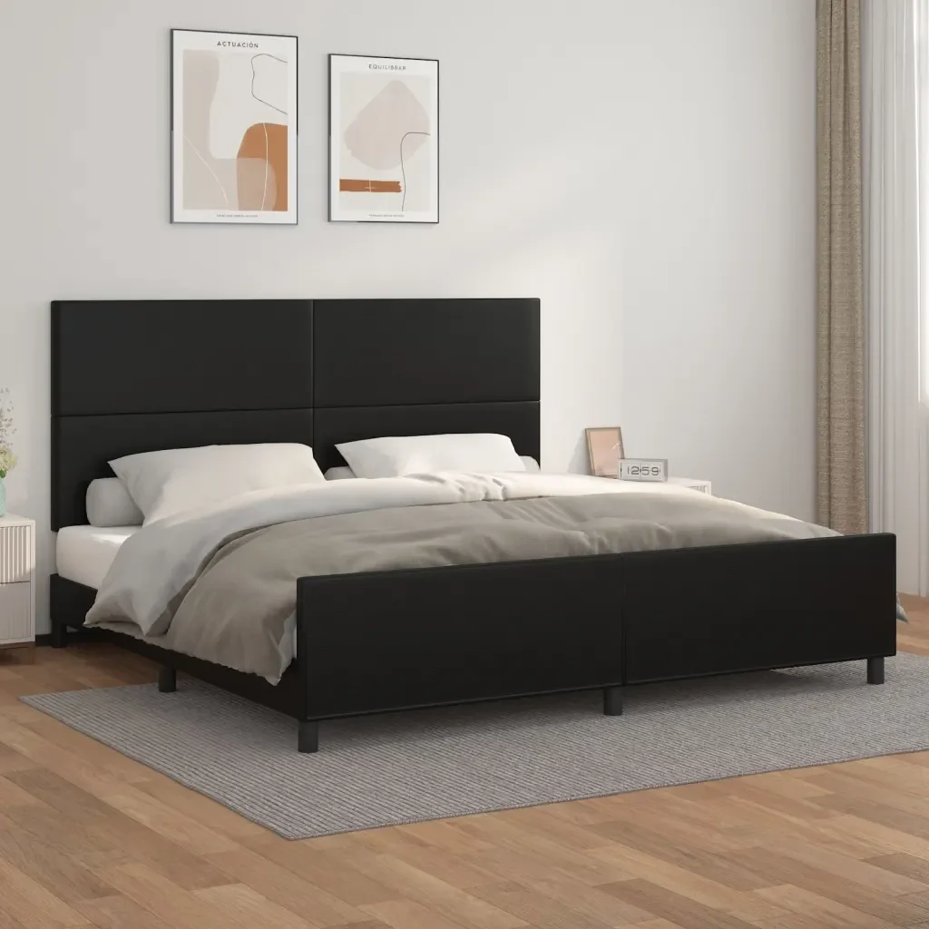 Letto matrimoniale | Letto per adulti | Giroletto con Testiera Nero 200x200 cm in Similpelle - Image 2