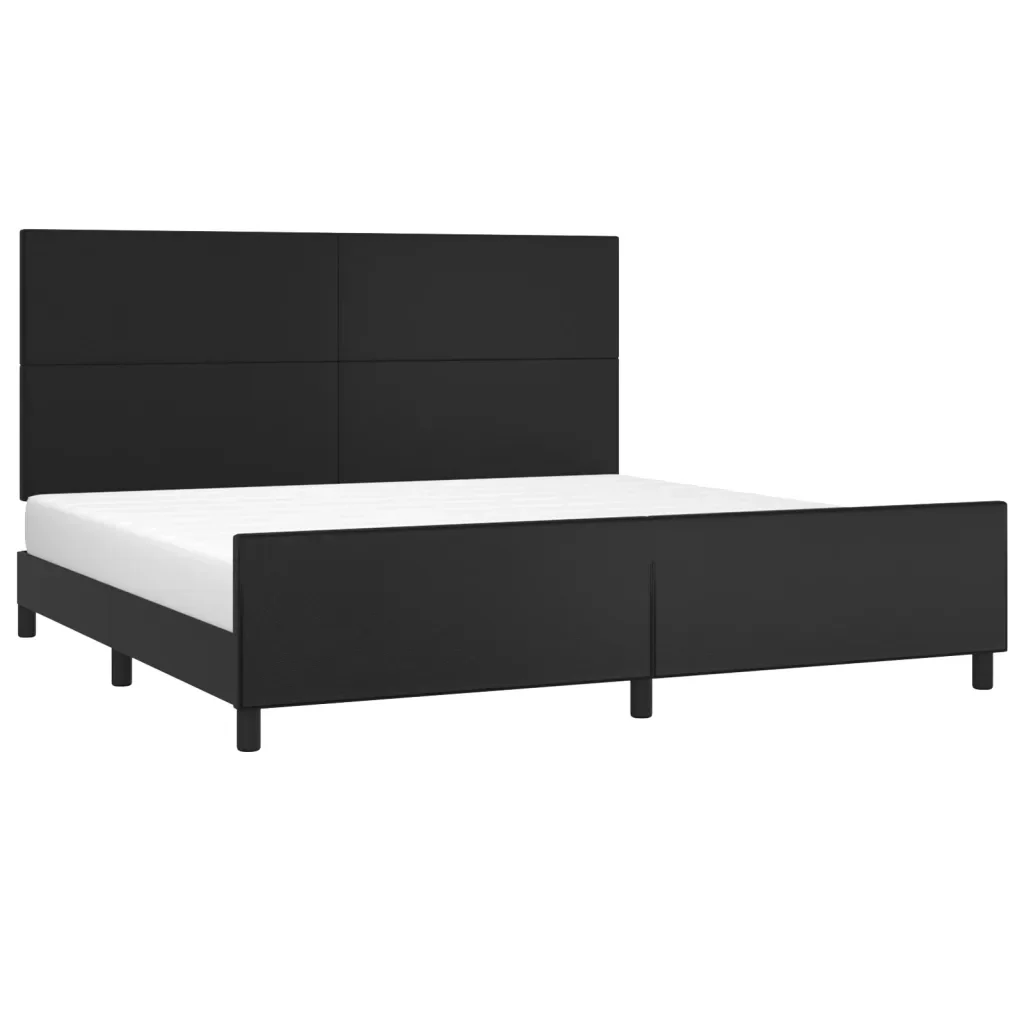 Letto matrimoniale | Letto per adulti | Giroletto con Testiera Nero 200x200 cm in Similpelle - Image 3