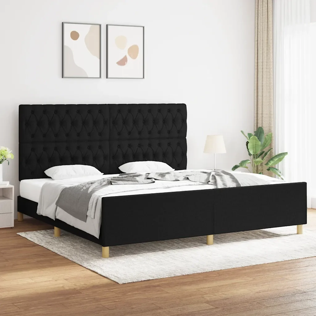 Letto matrimoniale | Letto per adulti | Giroletto con Testiera Nero 200x200 cm in Tessuto - Image 2