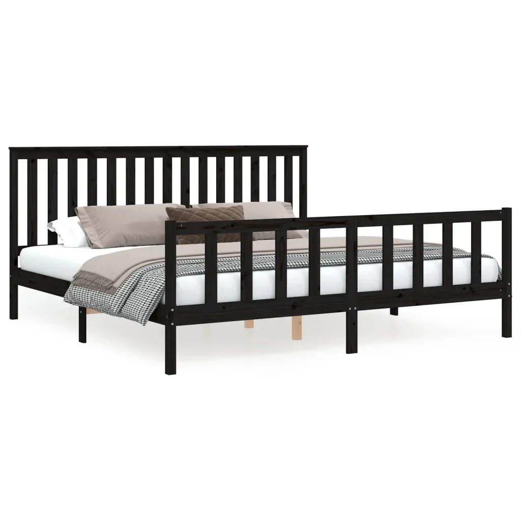 Letto matrimoniale | Letto per adulti | Giroletto con Testiera Nero 200x200 cm Legno Massello di Pino