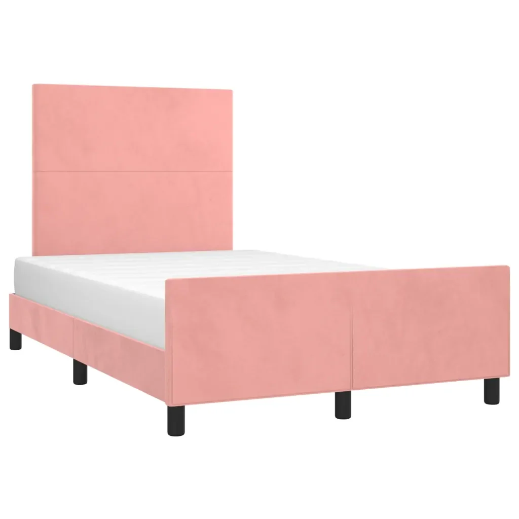 Letto matrimoniale | Letto per adulti | Giroletto con Testiera Rosa 120x200 cm in Velluto - Image 4
