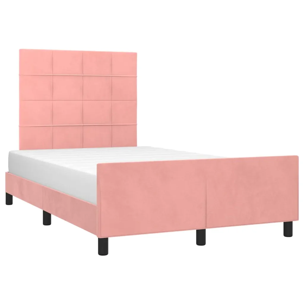 Letto matrimoniale | Letto per adulti | Giroletto con Testiera Rosa 120x200 cm in Velluto - Image 4