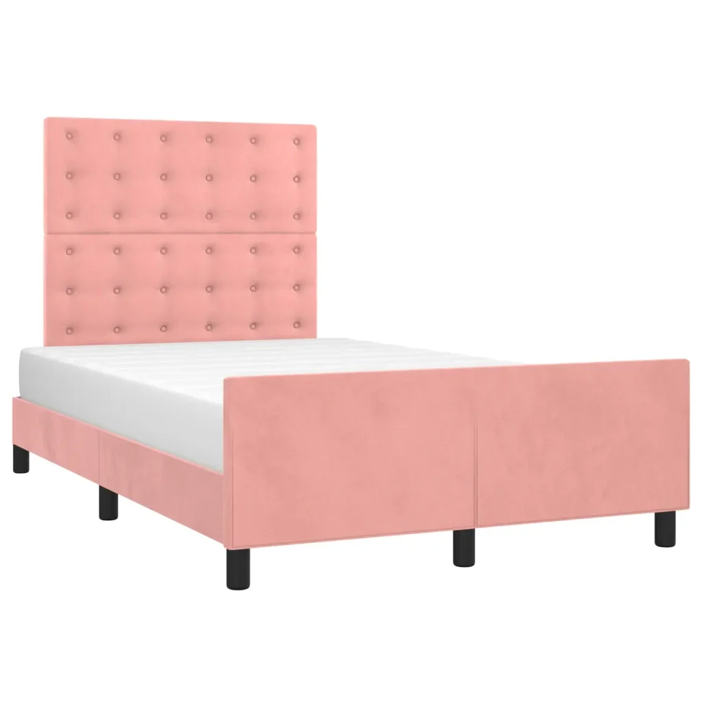 Letto matrimoniale | Letto per adulti | Giroletto con Testiera Rosa 120x200 cm in Velluto - Image 3