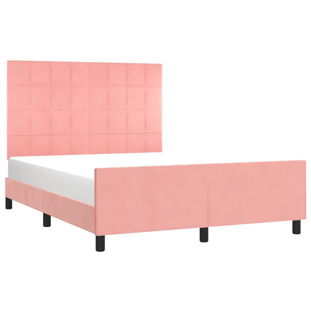 Letto matrimoniale | Letto per adulti | Giroletto con Testiera Rosa 140x190 cm in Velluto - Image 3
