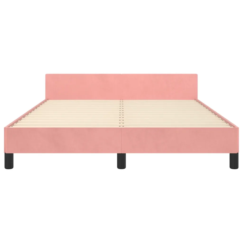 Letto matrimoniale | Letto per adulti | Giroletto con Testiera Rosa 140x190 cm in Velluto - Image 6