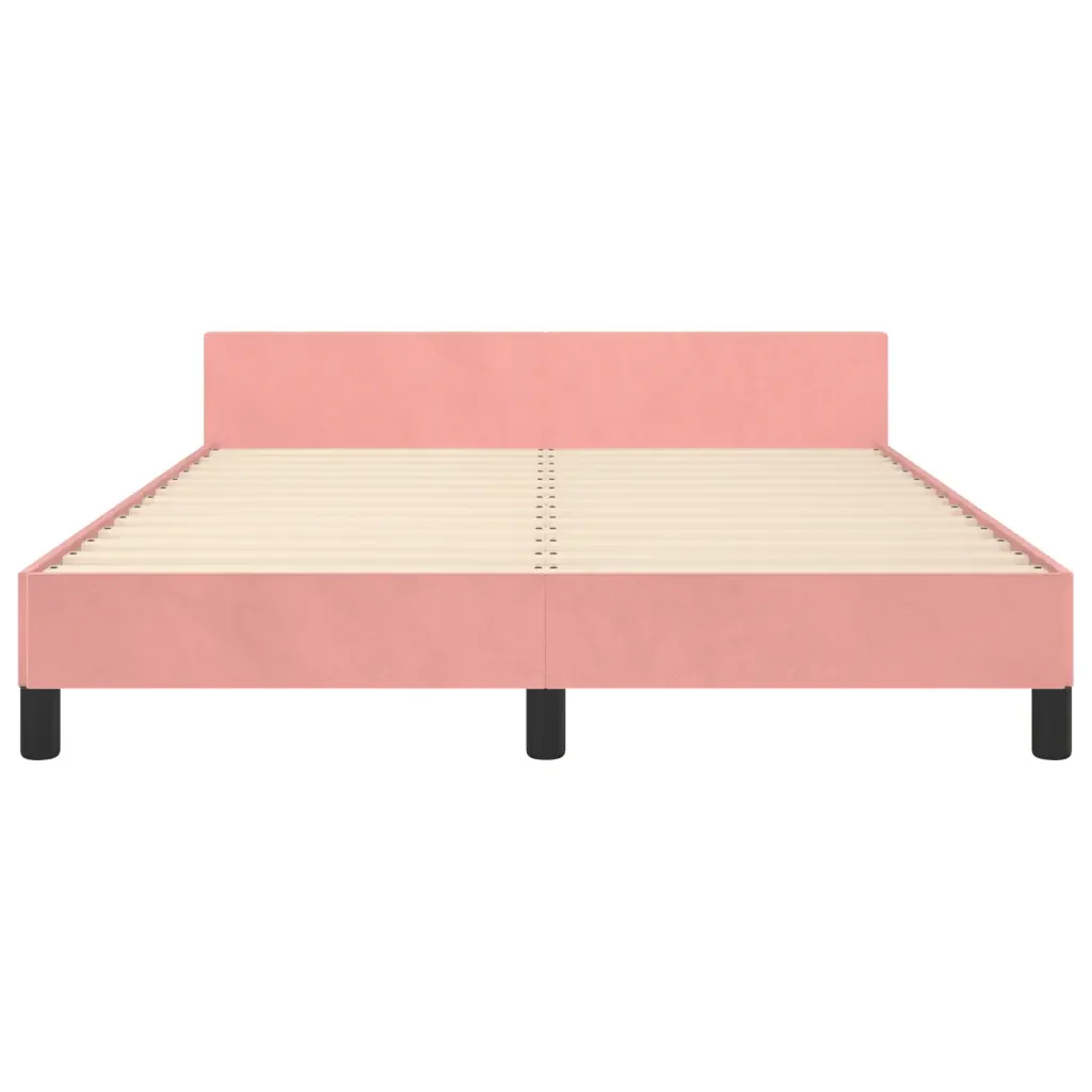 Letto matrimoniale | Letto per adulti | Giroletto con Testiera Rosa 140x190 cm in Velluto - Image 6