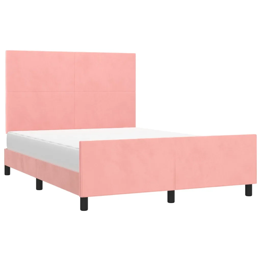 Letto matrimoniale | Letto per adulti | Giroletto con Testiera Rosa 140x190 cm in Velluto - Image 3