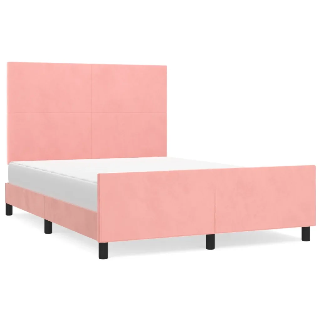 Letto matrimoniale | Letto per adulti | Giroletto con Testiera Rosa 140x200 cm in Velluto