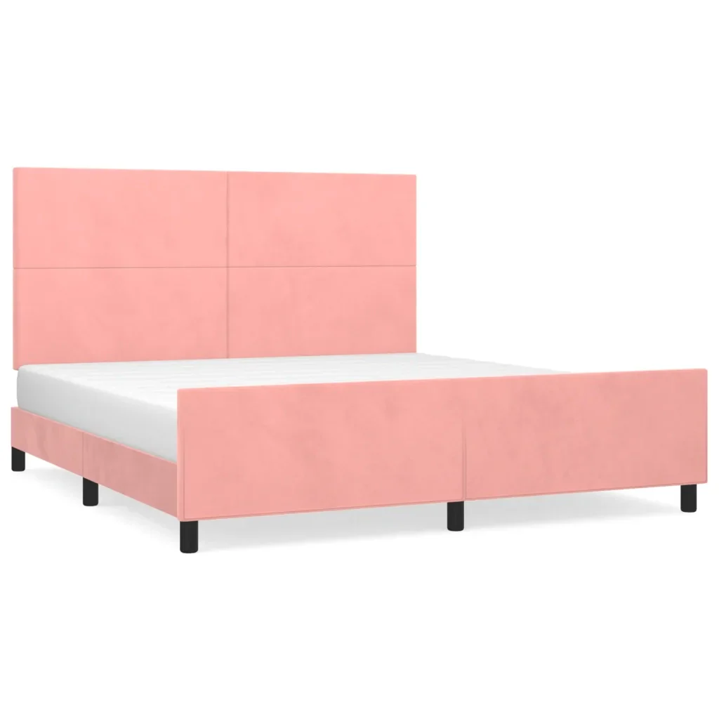 Letto matrimoniale | Letto per adulti | Giroletto con Testiera Rosa 160x200 cm in Velluto