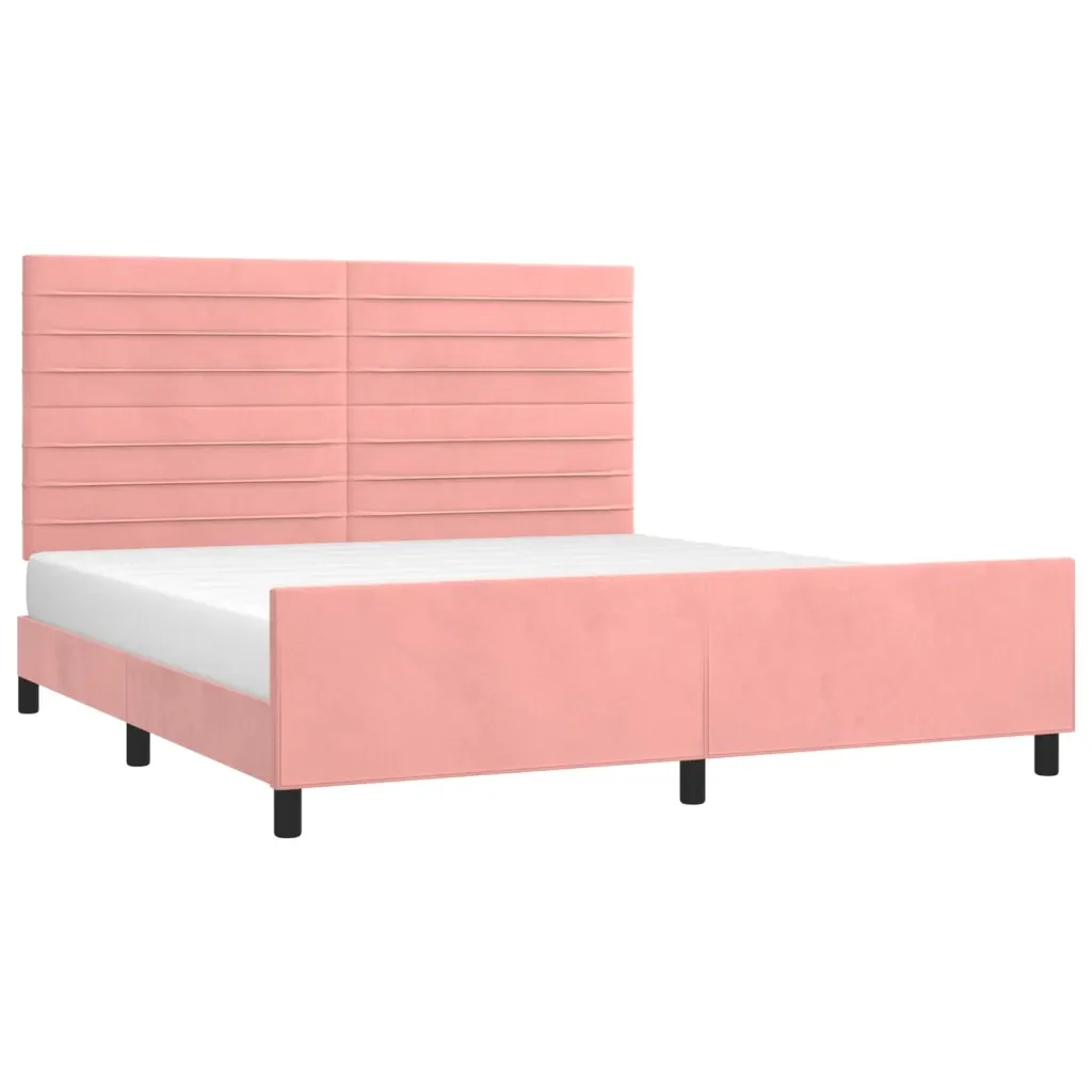 Letto matrimoniale | Letto per adulti | Giroletto con Testiera Rosa 160x200 cm in Velluto - Image 3